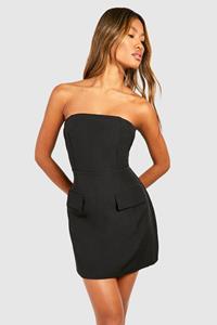 Boohoo Getailleerde Strapless Mini Jurk, Black