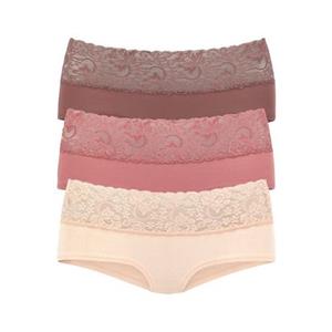 Vivance Hipster van elastische katoen met florale kant (3 stuks)