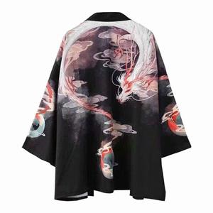 Men's Cassock Dragon Robe Kimono Top New Ukiyo-E Crane Loose Trendy Three-Quarter Length Sleeves Cardigan Shirt Thin