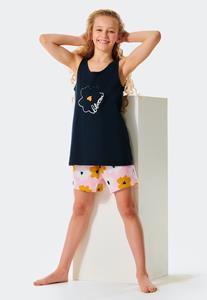 Schiesser Korte pyjama biologisch katoen bloem antraciet - Happy Summer 