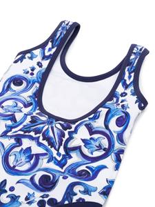 dolce&gabbanakids Dolce & Gabbana Kids Badpak met Majolica-print - Blauw