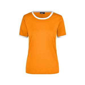 James & Nicholson Basic ringer shirt oranje met witte strepen voor dames