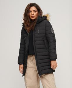 Superdry Vrouwen Halflange Fuji Pufferjas met Capuchon Zwart