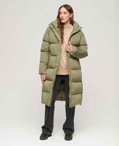Superdry Vrouwen Lange Pufferjas met Capuchon Khaki