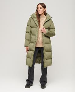 Superdry Vrouwen Lange Pufferjas met Capuchon Khaki