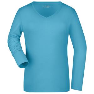 James & Nicholson Turquoise dames v-hals shirt lange mouw -