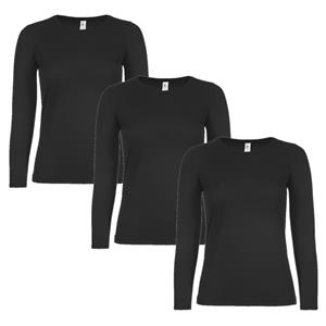 B&C 5x stuks basic longsleeve shirt zwart voor dames