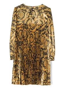 versacekids Versace Kids Geplooide jurk met Barocco Kidsprint - Zwart