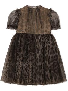 dolce&gabbanakids Dolce & Gabbana Kids Tulen jurk met luipaardprint - Bruin