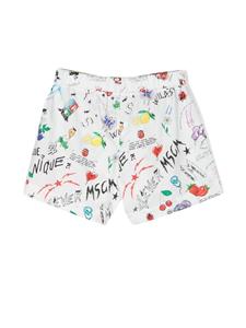 msgmkids MSGM Kids Handgeverfde shorts - Wit