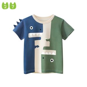27kids Boys Cartoon T-shirt Baby Summer Short Sleeve High Quality 100% Cotton Top Children