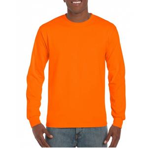 Gildan T-shirt lange mouwen - heren - lichtgevend oranje - katoen/polyester - normale fit -