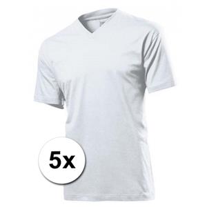 Merkloos 5x witte t-shirts v-hals -