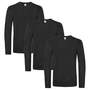 B&C 3x stuks basic longsleeve shirt zwart voor heren