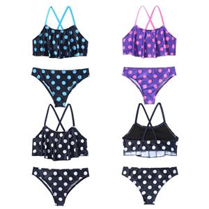 IEFiEL Kids Girls Ruffle Swimsuit Dot Print Two Piece Children's Swimwear Bikini Set Girls Bathing Suit Beachwear