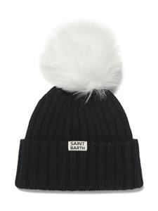 pompom-detail ribbed beanie - Zwart