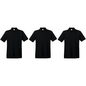 Fruit Of The Loom 3-Pack Maat - Zwarte poloshirts / polo t-shirts premium van katoen voor heren