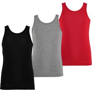 Apollo Jongens singlet hemd bamboe 3-pack zwart grijs rood