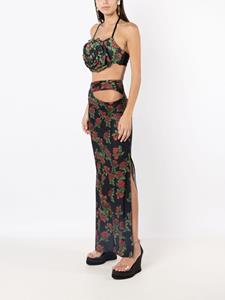 Amir Slama Maxi-rok met bloemenprint - Zwart