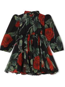dolce&gabbanakids Dolce & Gabbana Kids Jurk met roosprint - Zwart