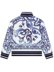 dolce&gabbanakids Dolce & Gabbana Kids Sweater met Majolica-print en rits - Blauw