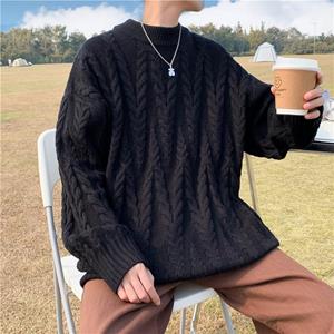 VIYOO Newest Men's Fashion Clothing Knitting Sweater Fleece Spring Autumn Loose Solid Color Teens Tops For Men Pullover Long Sleeve Thick Mens Sweaters