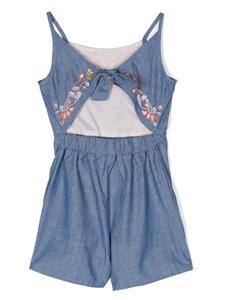chloékids Chloé Kids Spijkerromper met geborduurde bloemen - Blauw