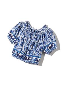dolce&gabbanakids Dolce & Gabbana Kids Off-shoulder top met bloemenprint - Blauw
