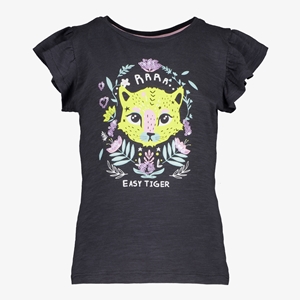 TwoDay meisjes T-shirt grijs met tijgerkop