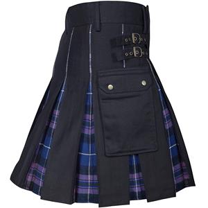 New Scottish Traditional Highland Plaid Dress Festival Dress Men's Plaid Contrast Pleated Skirt