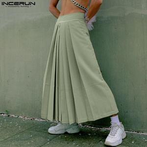 Pleating Men Solid Color Fashion Streetwear Long Skirts