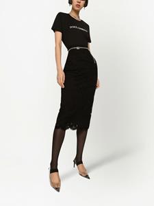 dolce&gabbana Dolce & Gabbana Midi-rok met bloemenkant - Zwart