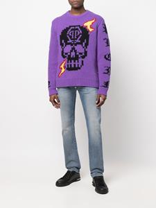 philippplein Philipp Plein Trui met geborduurde doodskop - Paars