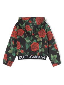 dolce&gabbanakids Dolce & Gabbana Kids Regenjas met roosprint - Zwart