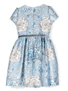 Monnalisa Jurk met bloemenjacquard - Blauw