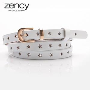 Zency 100% Genuine Leather Women Waist Belts Five-pointed Star Hollow-out Wild Sweater Skirt Pants Decorative Belt Small Belt