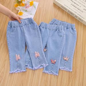 Gardening Life Kinderen katoenen jeans zomer dunne midden taille broek casual losse cropped broek voor 2-8 jaar oude meisjes
