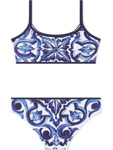 dolce&gabbanakids Dolce & Gabbana Kids Bikini met bloemenprint en diepe ronde hals - Blauw