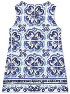 dolce&gabbanakids Dolce & Gabbana Kids Mini-jurk met brokaat met Majolica-print - Blauw