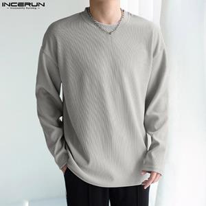 INCERUN Solid Color Men's Tops for Spring and Autumn