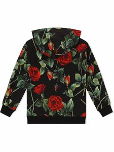 dolce&gabbanakids Dolce & Gabbana Kids Hoodie met roosprint - Zwart