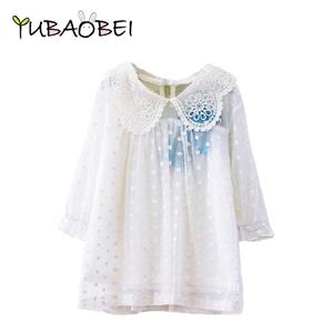 YUBAOBEI Summer New Korean Children's Clothing Lace Sleeve Kids T-shirt Cotton Thin Good Quality Girls Dot Blouse White Shirt