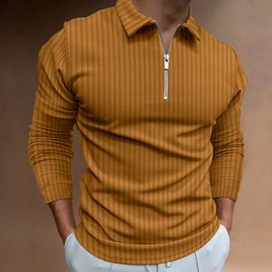 HerSight Spring Fall Striped Men's Shirt Long Sleeve Patchwork Color Zipper Lapel Collar T-shirt Men Top