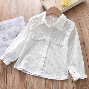 YUBAOBEI Spring Cotton Girls Blouses Shirt Long Sleeve Solid White Tops Kids Lapel For SchooL Clothes Children Tops