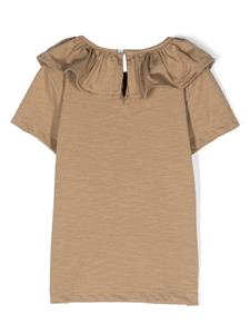 Donsje T-shirt met ruchekraag - Bruin