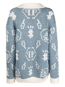 philippplein Philipp Plein Vest met intarsia logo - Blauw