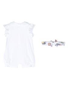 moschinokids Moschino Kids Romper en haarband met teddybeerprint - Wit