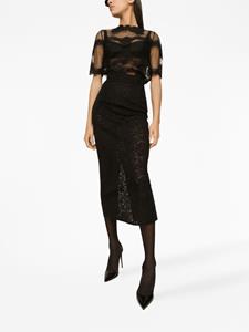 dolce&gabbana Dolce & Gabbana Midi-rok met bloemenkant - Zwart