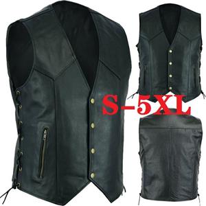 School&Office Love Men's Black Braided Motorcycle Leather Waistcoat Biker Side Lace Motorcycle Vest