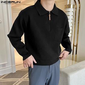 INCERUN Autumn Spring Men Solid Color Loose Casual Hooded Polo Tops